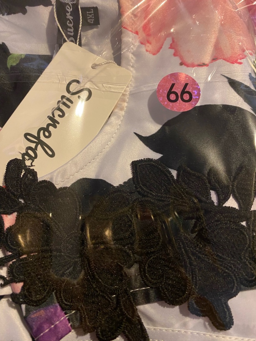 Women’s Sucrefas Floral Asymmetrical Midi Dress with Black Lace Trim Size 4XL - Picture 15 of 16
